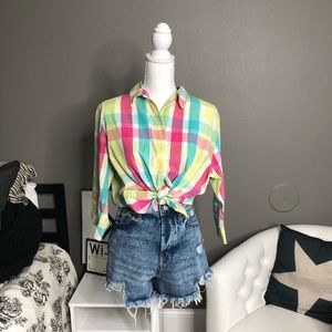 Vintage 90s Plaid Summer Checkered Shirt Top AC